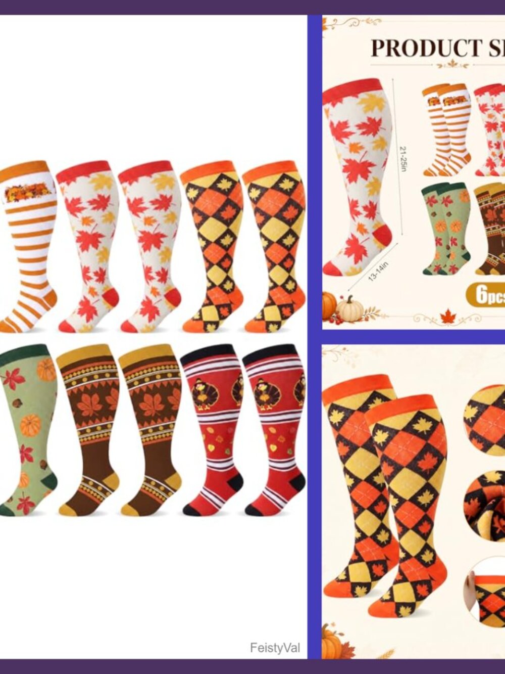 Plus Size Wide Calf Compression Socks 15-25 mmHg Knee High Fall Support 6 Pairs
